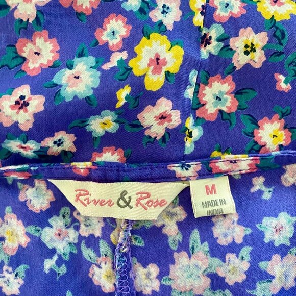 River & Rose Blue Floral Print Midi Dress with Pockets Women's Medium NEW - Picture 7 of 9